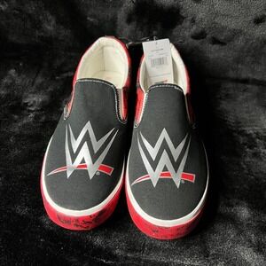 Ground Up WWE Mens US 11 Casual Shoes Red Black Canvas Low Top Slip On Sneakers